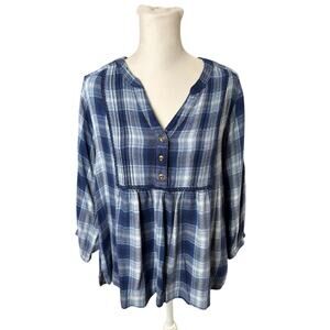 Wrangler Women's Plaid Pintuck Blouse 100% Viscose Blue Medium